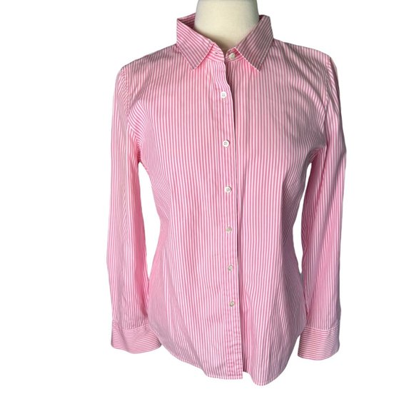 J. Crew Tops - J. Crew Haberdashery Women's Medium Pink and White Striped Button Front Shirt